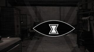 Screenshot from DOORS Paradox showing the black and white eye of Scope hovering in front of the player.
