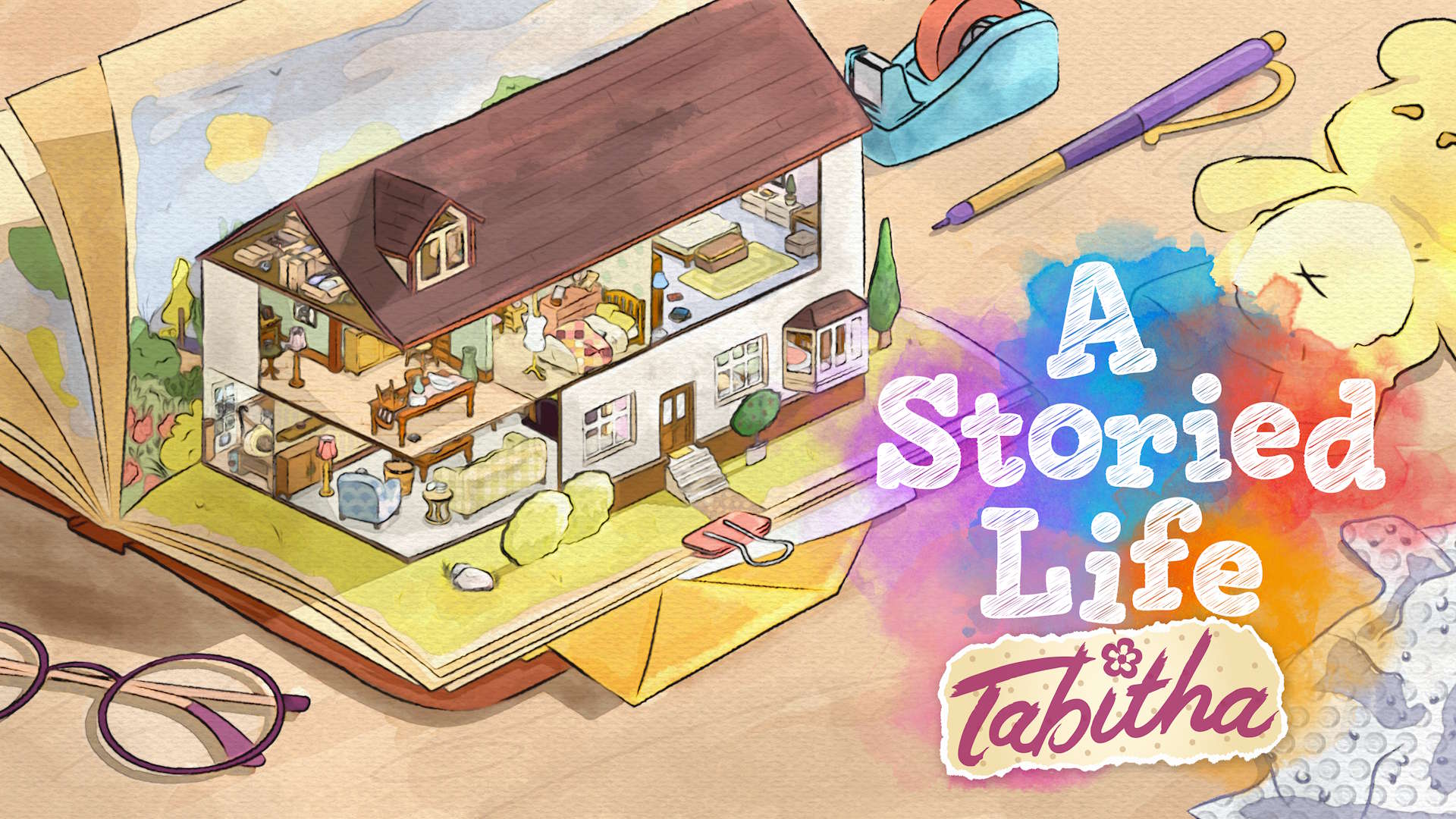 featured image for our news on A Storied Life: Tabitha. It shows a two-tiered doll house and a teddy bear lying next to it.