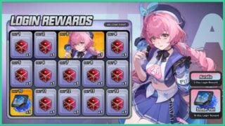 image shows the log in rewards including the exlusive unit on the right who is attained on day 3