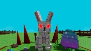 Screenshot of the Evil Bunny NPC from the Grow A Garden Easter 2026 event. It shows a white rabbit NPC with glowing red eyes and pointy teeth. Screenshot of the Evil Bunny NPC from the Grow A Garden Easter 2026 event. It shows a white rabbit NPC with glowing red eyes and pointy teeth.