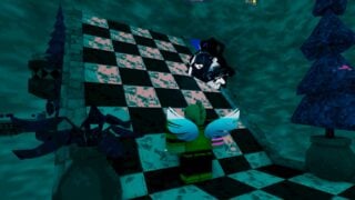 A screenshot of a player character on a slope in-game, the Bell enemy is half peeking out through the floor. A screenshot of a player character on a slope in-game, the Bell enemy is half peeking out through the floor.