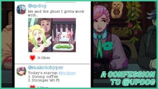 image shows the in-game social media app, tomodachill with fukus recently made meme 