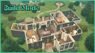 A zoomed out birdseye view of a house build in Paralives, showcasing a fully decorated home. A zoomed out birdseye view of a house build in Paralives, showcasing a fully decorated home.