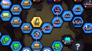 Screenshot from Slime RNG showing the smallest number of tiles on the Upgrade Tree than you can activate to reach the Goop upgrade, indicated by red arrows. Screenshot from Slime RNG showing the smallest number of tiles on the Upgrade Tree than you can activate to reach the Goop upgrade, indicated by red arrows.