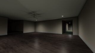 Screenshot from Unseen Liminality showing the Liminal Home map, a place resembling a strange interior with off-white walls and a highly polished wooden floor.