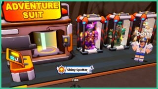 image shows the adventure suit npc at their stall with plenty of suits in vaults image shows the adventure suit npc at their stall with plenty of suits in vaults
