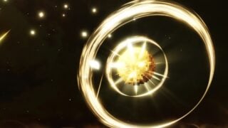 Screenshot from Grow A Garden 2 showing a Midas event. It shows the night sky in-game. The moon is gold, surrounded by several glowing gold rings.  Behind it, stars appear to be falling from the sky.