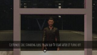 Screenshot form Scary Shawarma Kiosk, showing the customer who leads you to The Backrooms. He's a dark-haired man with a short beard, holding a flashlight. Screenshot form Scary Shawarma Kiosk, showing the customer who leads you to The Backrooms. He's a dark-haired man with a short beard, holding a flashlight.