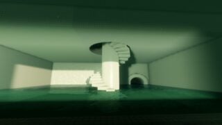 Screenshot from Unseen Liminality showing the way to enter the Fruitiger Aero subfloor. It shows an area in the Pool Rooms with a white tiled spiral staircase extending into the ceiling. Screenshot from Unseen Liminality showing the way to enter the Fruitiger Aero subfloor. It shows an area in the Pool Rooms with a white tiled spiral staircase extending into the ceiling.