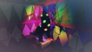 Screenshot from Experience Abstraction showing an Abstracted player inside a room, a large monstrous entity with many colourful eyes. Screenshot from Experience Abstraction showing an Abstracted player inside a room, a large monstrous entity with many colourful eyes.