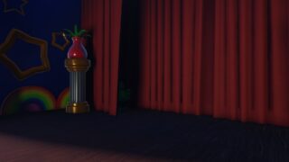 Screenshot from Experience Abstraction, showing a player character standing in a dark corner, behind a curtain. Screenshot from Experience Abstraction, showing a player character standing in a dark corner, behind a curtain.